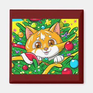 Cute kitten in the Christmas tree fun Magnet