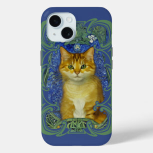 Cute Kitten in Vintage Art Nouveau Style iPhone 15 Case