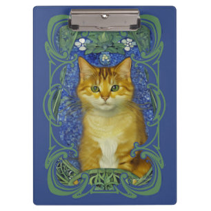 Cute Kitten in Vintage Art Nouveau Style Clipboard