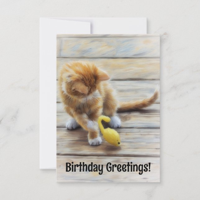 Cute Kitten Jouer Amusant Carte Appartement Annive (Devant)