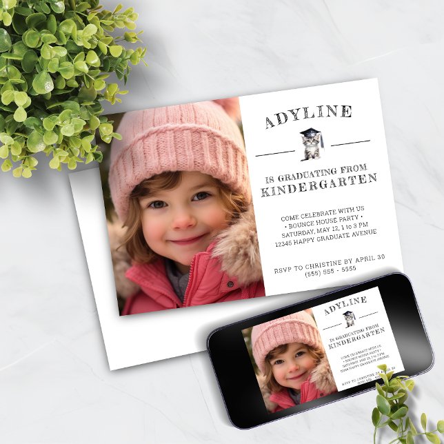 Cute Kitten Kindergarten Graduation Invitation (Creator Uploaded)