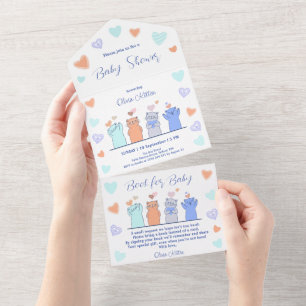 Cute Kitten Kitty Cats Hearts Baby Shower  All In One Invitation