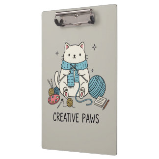 Cute Kitten Knitting Hobbyist Gray Stationery Art Clipboard