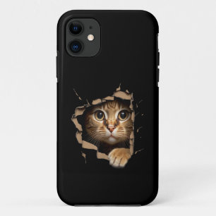 Cute kitten looks from torn fabric Cats iPhone 11 Case