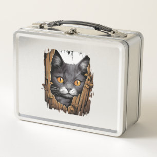 Cute kitten looks from torn fabric - Cats T-Shirt Metal Lunch Box