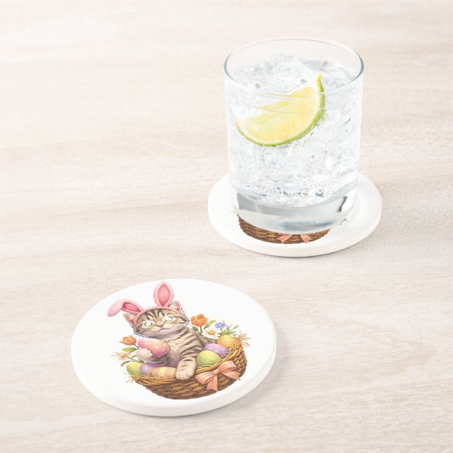 Cute Kitten Lovers Happy Easter Cat Coaster (Side)