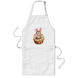 Cute Kitten Lovers Happy Easter Cat Long Apron