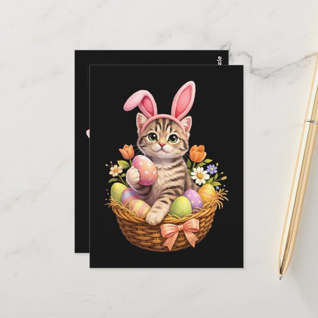 Cute Kitten Lovers Happy Easter Cat Postcard (Front/Back In Situ)