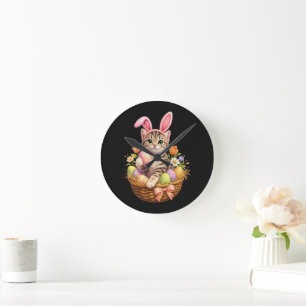Cute Kitten Lovers Happy Easter Cat Round Clock