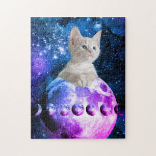 Cute Kitten On The Moon Glowing Stars Universe Vs3 Jigsaw Puzzle