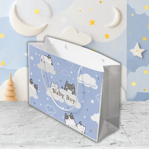 Cute Kitten Pattern Blue Large Gift Bag