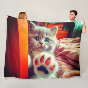 Cute Kitten Paw Striking Cozy Portrait Fleece Blanket