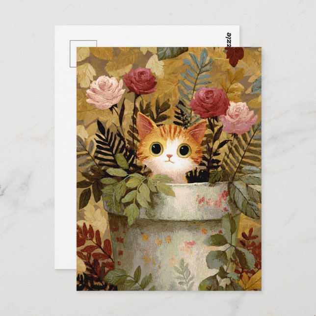 Cute Kitten Peeking From a Pot Postcard (Front/Back)