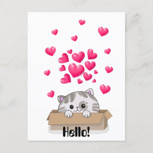 Cute kitten peeking out of a box postcard