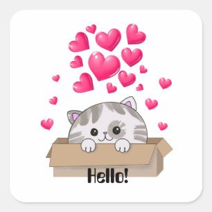 Cute kitten peeking out of a box square sticker