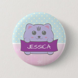 Cute Kitten Personalised Polka Dot 2 Inch Round Button
