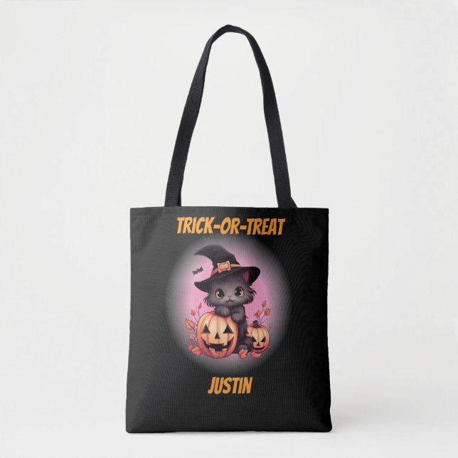 Cute Kitten Personalized Halloween Tote Bag (Front)