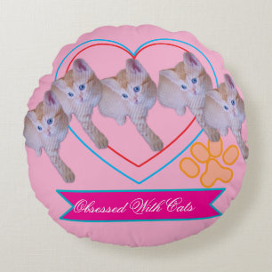 Cute Kitten Photo, Text , Name Round Pillow