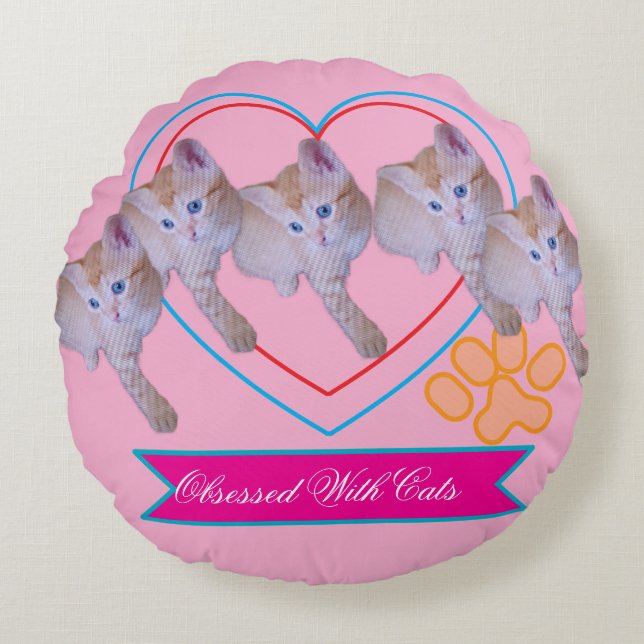 Cute Kitten Photo, Text ,  Name  Round Pillow (Front)