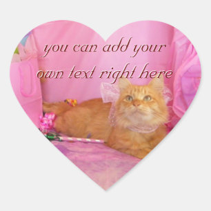 Cute Kitten Pink Birthday Heart Stickers