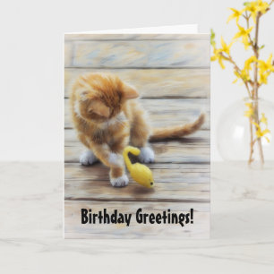 Cute Kitten Playing Fun Birthday Card