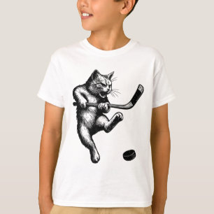 Cute Kitten Playing Ice Hockey Stick Puck Ice Hock T-Shirt