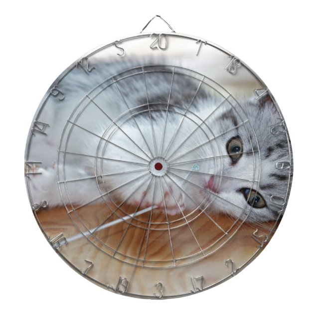Cute Kitten playing with string Dartboard (Front)