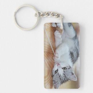 Cute Kitten playing with string Keychain