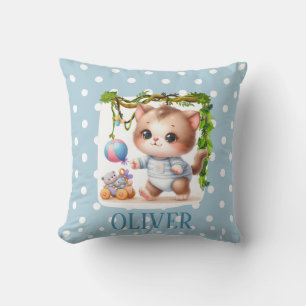 Cute Kitten Polka Dot Elegant Throw Pillow