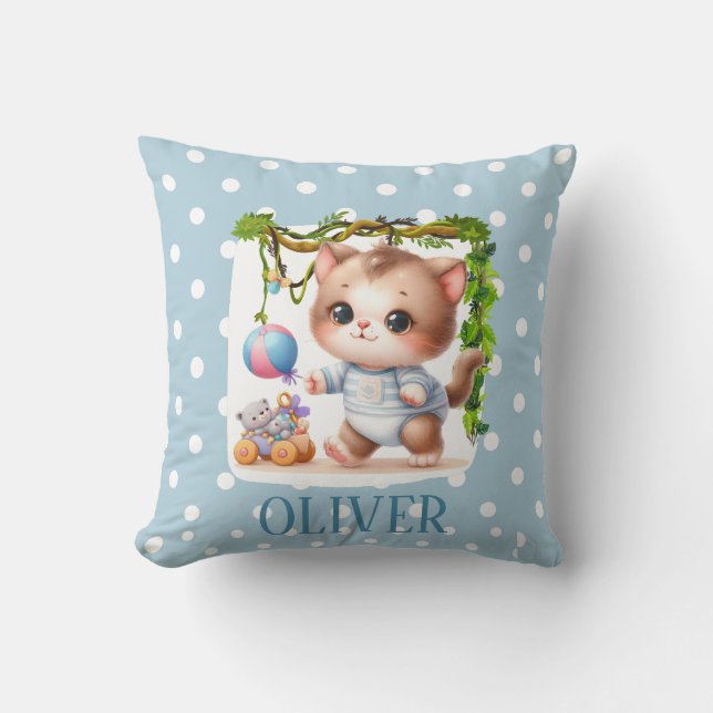 Cute Kitten Polka Dot Elegant Throw Pillow (Front)