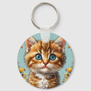 Cute kitten portrait keychain