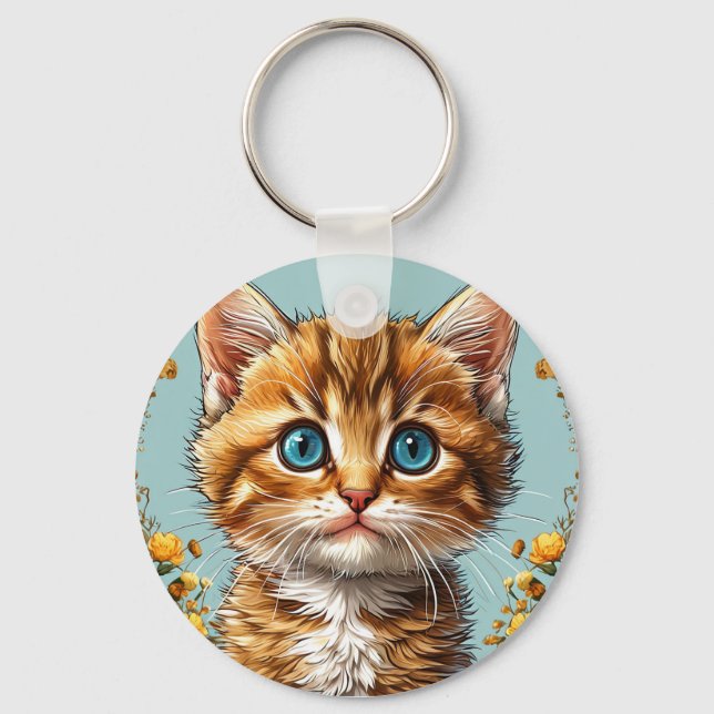Cute kitten portrait keychain (Front)