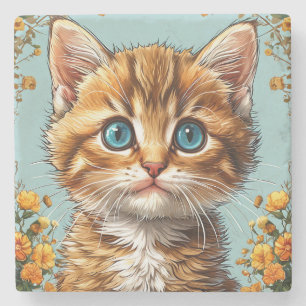 Cute kitten portrait stone coaster