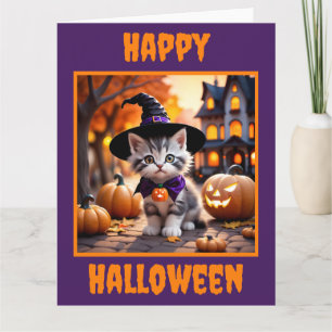 Cute Kitten Ready to Trick or Treat Card