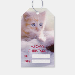 Cute Kitten Resting On a Santa Hat Meowy Christmas Gift Tags