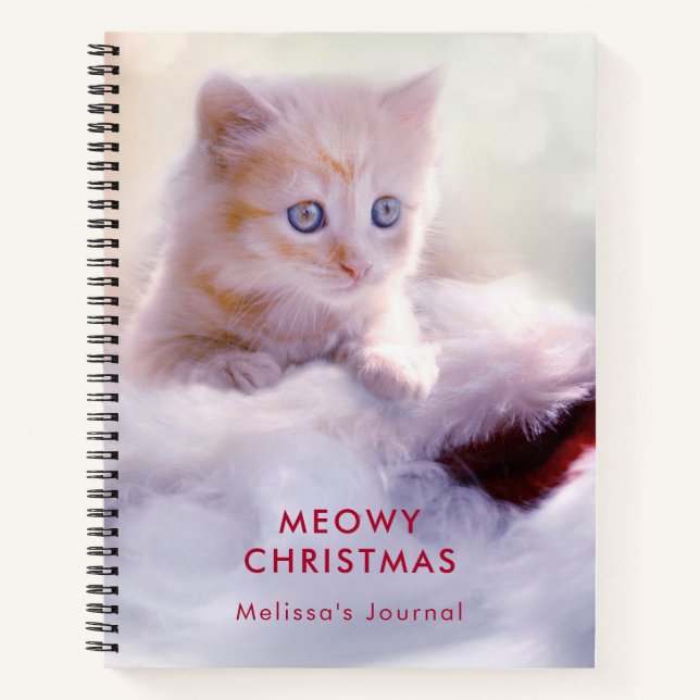 Cute Kitten Resting On a Santa Hat Meowy Christmas Notebook (Front)