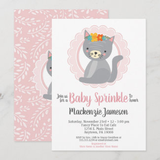 Cute Kitten Rose Girls Baby Sprinkle Invitation