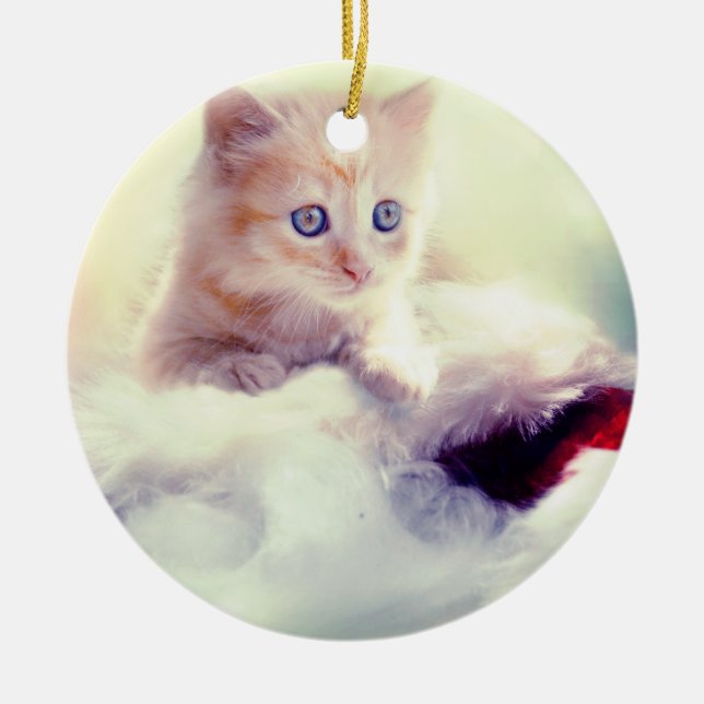 Cute Kitten Round Christmas Decoration (Front)