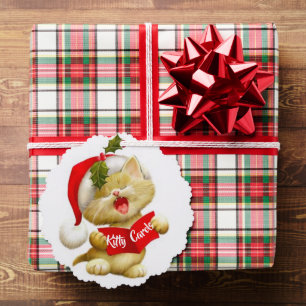 Cute Kitten Singing Christmas Caroler Postcard Ornament Card