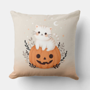 Cute Kitten Sitting On Pumpkin Modern Halloween  Throw Pillow