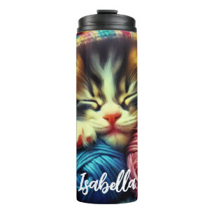 Cute Kitten Sleeping under a Blanket Personalized Thermal Tumbler