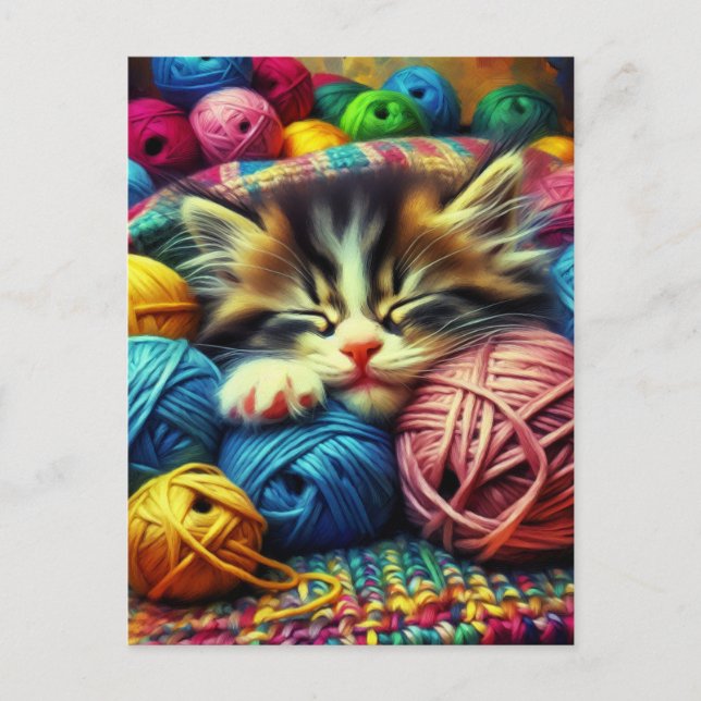 Cute Kitten Sleeping under a Blanket Postcard (Front)