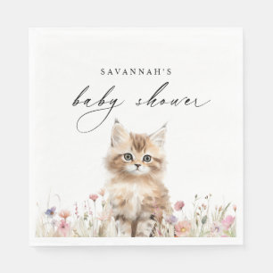 Cute Kitten   Spring Floral Cat Theme Baby Shower Napkin