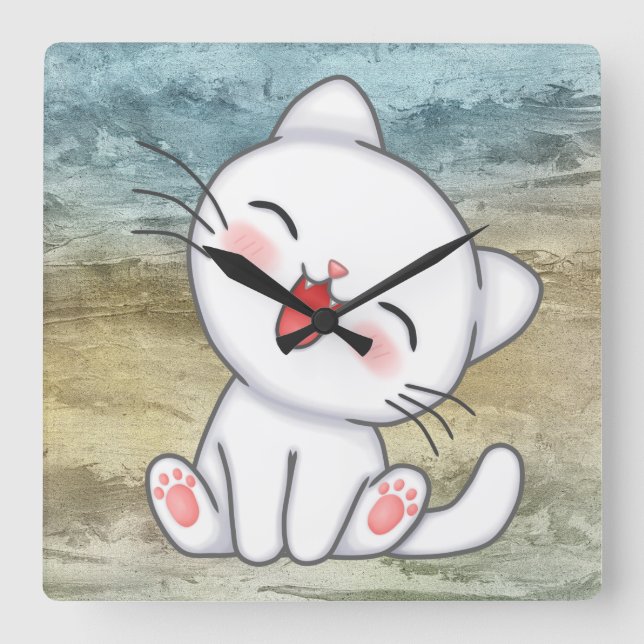 Cute Kitten Square Wall Clock (Front)