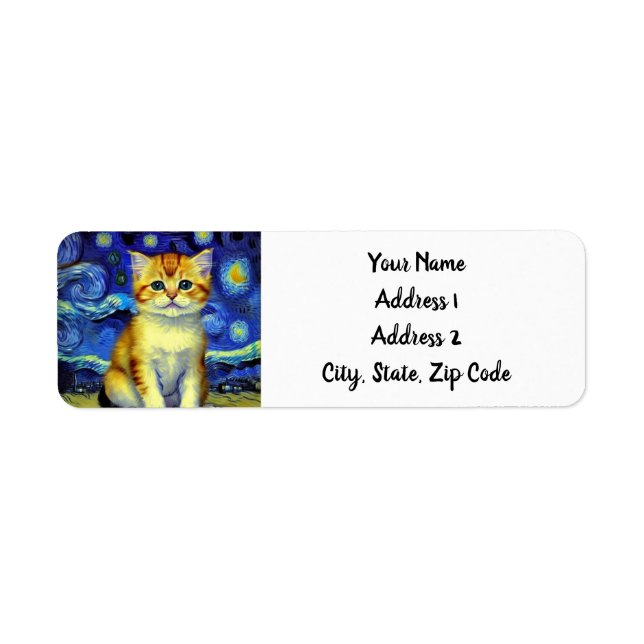 Cute Kitten Starry Night Van Gogh (Front)