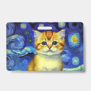 Cute Kitten Starry Night Van Gogh Badge