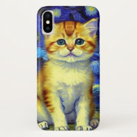 Cute Kitten Starry Night Van Gogh