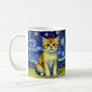 Cute Kitten Starry Night Van Gogh Coffee Mug
