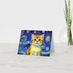 Cute Kitten Starry Night Van Gogh Invitation