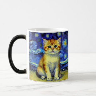 Cute Kitten Starry Night Van Gogh Magic Mug